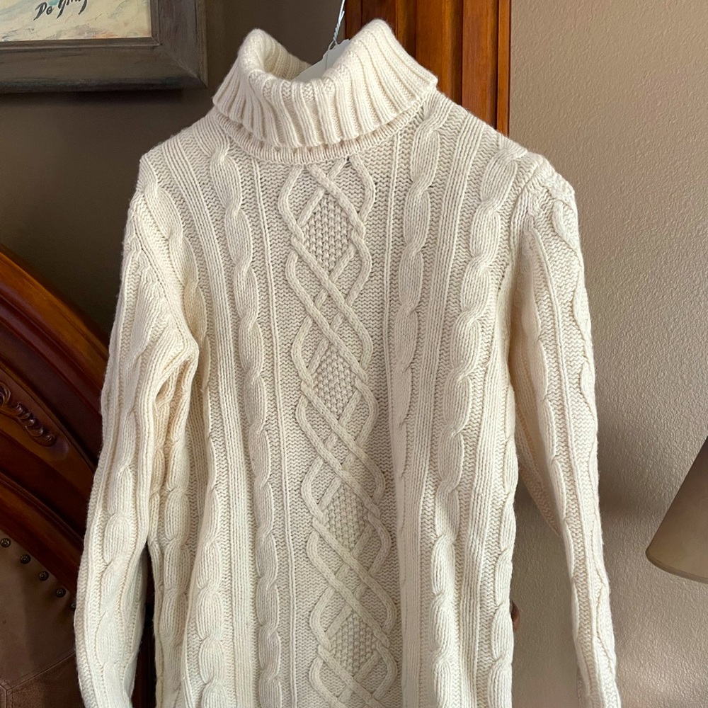 Eddie Bauer Merino Wool Cable Knit Turtleneck | Winter White | Tall XL